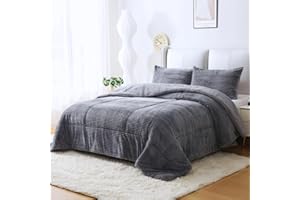 KUMY Edredón Invierno con Sherpa Borreguito + Funda de Almohada- Suave, Cálido- Disponible Cama 90,135 y 150 (Cama 150, Gris)