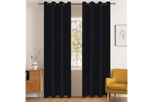 YSTELLAA Impermeable Cortinas Opacas Dormitorio 2 Piezas, 140×145cm, Cortinas Termicas Aislantes Frio Y Calor, Acusticas, con Ojales, para Salon, Exterior Terraza, Negro