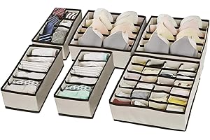 Evance 6pcs Organizer per Biancheria Intima, 6/7/8/24 Compartimenti, 58 Compartimenti In Totale, Organizzatore per Cassetti Armadio per Reggiseni,Mutande,Calzini,Cintura,Cravatta