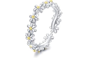 JFASHOP Anello margherita Anello fiore in argento sterling 925 Anello fiore donna Anello aperto regolabile Anello per dito Gioielli margherita per ragazze Donne Bambini