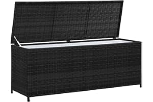 Gecheer Baule da Giardino, Cassapanca da Giardino in Polyrattan, Cassapanca Contenitore da Esterno, Baule da Esterno Grande Casapanca in Polyrattan 150x50x60 cm Nero