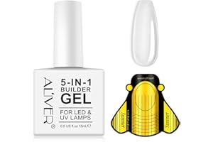 VXHDAG Builder Gel - 5 in 1 Builder Gel in a Bottle, Base Strengthening Gel, UV/LED Nail Polish, Nail Extensions, Broken Nails Repair, Nail Art Decoration with 20pcs Nail Forms,15ML (Clear)