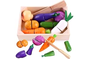 QNMD Jouets en Bois de Fruits Tranchés, Jouer Aux Accessoires De Cuisine, Légumes en Bois à Couper, Légumes De Bois, Ensembles De Jouets De Cuisine, Jouets Éducatifs pour Les Tout-Petits d'Âge
