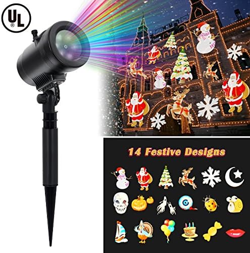 LED Projector Light - Tunnkit New Design House Garden Lighting Show with 14 Festive Lights Designs for Halloween, Christmas, Waterproof &amp; Heavy-Duty