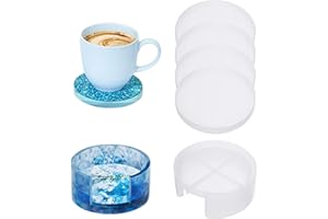Xinstroe 5 Pcs Coaster Mould for Resin Epoxy Resin Moulds with Round Silicone Coaster Mold and Storage Box Mould Resin Kits for Beginners Cups Mats, Home Decoration