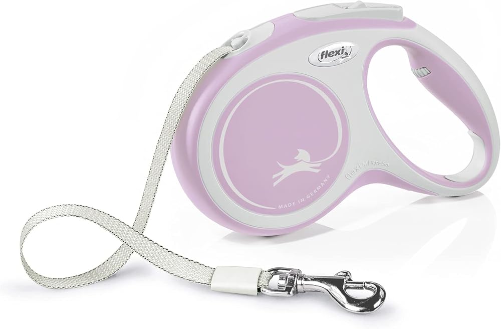 Flexi New Comfort M Beden Pembe 5MT Şerit Tasma | Yumuşak dokunuşlu ayarlanabilir sap, tek elle ayarlanabilir fren, durdur ve git düğmesi, sağlam karabina