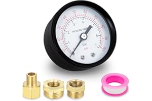 Innfeeltech 1-Pcs 50mm Well Pump Manometer BSP 1/4" 0-7 Bar 0~100 Psi mit 2-Stück Buchse 1/4" zu 3/8", 1/4" zu 1/2" und 1-Stück Hex Nippel Reduzierend 1/4" zu 1/8", ein Teflonband, Axial
