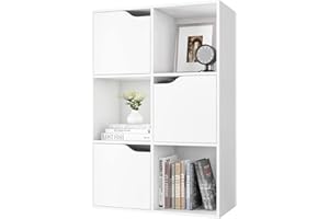 FirFurd Libreria a 6 cubi con 3 Porte, Armadietto 3 Ripiani, Scaffale con 6 Scomparti Portaoggetti, per Soggiorno, Camera da Letto, Ufficio, 60x 90x 29cm Bianco