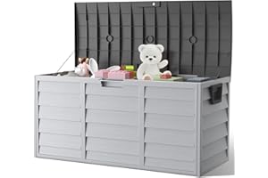 The Fellie Garden Storage Box with Wheels, 290L Lockable Outdoor & Indoor Storage Box, Dark Grey, 112x49x54cm