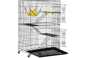 Soberine Gabbia per Gatti a 4 Livelli Cincillà con Ruote in Metallo Pieghevole Altezza 123 cm
