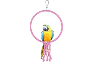 LuckyOpt Vogelschaukel, 20CM Durchmesser Hängende Papageienschaukel mit bunten Perlen, Baumwollseil Ring Vogelkäfig Spielzeug für Wellensittich Nymphensittich Kanarienvogel (Rosa)