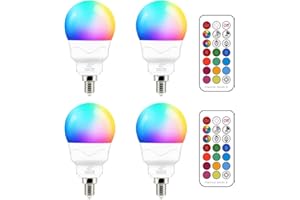 iLC E14 Led Lampe 5W (ersetzt 40W) RGBW mit Fernbedienung Warmweiß 2700K Ambiente RGB Farbwechsel Farbige Birne Leuchtmittel Dimmbare (4er-Pack)