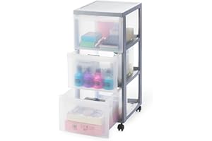 Iris Ohyama Cassettiera in Plastica con ruote, 3 Cassetti Grandi, Argento, Maniglie facili da tirare, Organizzatore, Per Camera Da Letto, Bagno, Scuola e Ufficio, Senza BPA, Contenitore, DC-303