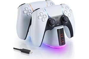ELUTENG Stacja ładująca do kontrolera PS5, RGB, PS5, akcesoria, stacja ładująca ze wskaźnikiem światła LED, ładowarka do kontrolera Playstation 5 DualSense i Edge, stacja ładująca PS5 z 2-godzinnym