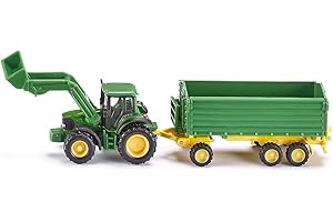siku 1843, Tracteur John Deere avec Chargeur Frontal et Remorque, 1:87, Métal/plastique, Vert, Remorque basculante