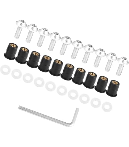 8 Black Rubber Well Nuts With Stainless Bolts – M5 5mm, For Motorcycle Bike Screens/Fairings