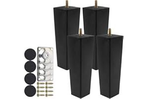 Jetcloud Height Sofa Legs,4PCS Wooden Furniture Legs,Square Tapered Solid Replacement Furniture Armchair Cabinet Feet Legs Straight Wood Color for Ottoman Couch Dresser (15CM Black)
