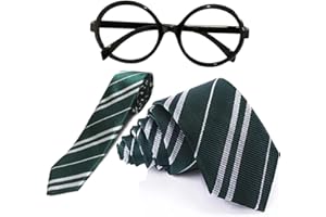 Amycute Brille Krawatte Kostüm Zubehör Set, Zauberer Set Krawatte Brille, Halloween Schule Kostüm Cosplay Zubehör Set für Kinder Erwachsene