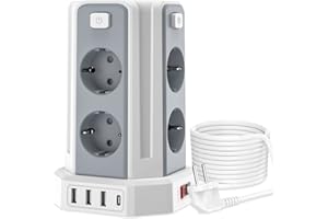 Sameriver Ciabatta Elettrica Multipresa 3M, con 8 Prese e 3 USB A+1 USB C(2500W/10A), protezione Sovratensione con interruttori indipendenti,Bianco F (Schuko)