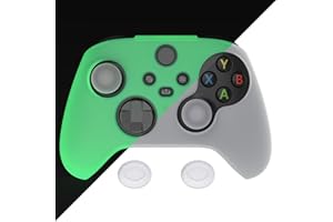 PlayVital Silikonowe Etui Ochronne do Xbox Series X,Pokrowiec Ochronny do Xbox Series S,Miękka Obudowy Ochraniacz Skóry z Nakładki na Kciuki-Świeci w ciemności-Zielony(Czysta Seria)