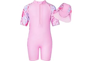 WYTBABY Maillot de Bain Fille Une Pièce Manches Longues Manches Anti-UV Maillot de Bain Fille Sirène Tissu Imprimé Enfants Maillots de Bain Boxer pour Filles 4-9 Ans