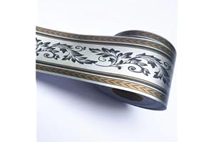 VisitRyl Cenefas Adhesivas para Cocina Baño Decorativas Hoja de buttercup de plata negra 12cm X 1000cm Fácil Aplicación Resistente Agua