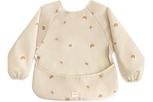 Mushie śliniaczek z długim rękawem dla niemowląt | Wodoodporny śliniaczek dziecięcy z rękawami | Regulowane dopasowanie dla 6-24 miesięcy