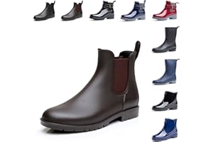 Hitmars Stivali Pioggia Donna Chelsea Stivaletti Gomma Impermeabile Moda Ankle Boot Antiscivolo Pioggia Stivali da Acqua Outdoor Antivento Stivaletti Gomma Nero Marrone Blu Rosso EU 35-42