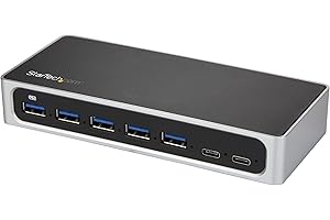 StarTech.com 7-portowy koncentrator USB C z portem szybkiego ładowania – USB-C na 5 x USB-A 2 x USB-C (USB 3.0 SuperSpeed 5 Gb/s) – samonastawny koncentrator USB 3.1 Gen 1 typu C z zasilaczem –