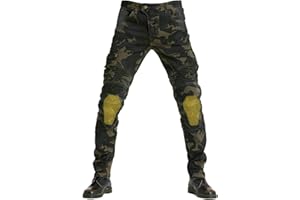 QIYUANT Hombre Pantalones de Motocicleta Moto Jeans Resistencia al Desgarro Casual Retro Elásticos con Equipo de Protección Desmontable Anti Caída