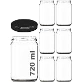 Afracam 720 ml Transparent Jar 720 cc Canned Metal Black Glass Jar with Lid 6 Pieces