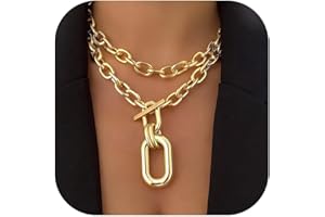 LONG TIANTIAN Chunky Necklaces for Women Punk Statement Necklace Trendy Layered Cuban Link Necklaces for Women Christmas Gifts 2024 (Gold)