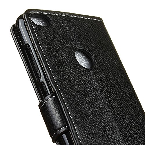 QUENJOY® UltraSlim Case Hülle für Huawei P8 Lite 2017,Dünnes Flip Cover Swivel Holster Handy Tasche mit Kartenfach und Ständerfunktion für Huawei P8 Lite 2017 (5,2 Zoll) Etui in Schwarz - 6