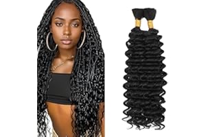 Tuheerst Human Hair Extensions For Boho Braids #1B Natural Black Color Deep Wave Knotless Unprocessed Human Hair Braiding For Woman 50g/Bundle Total 100g 20 20 Inch