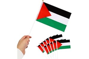 LANCRY Palästina-Flagge, klein, 12,7 x 20,3 cm, Mini-Flagge mit Stange, lebendige Farben, Palästina-Flagge auf Stäben, für Outdoor-Dekoration, 10 Stück