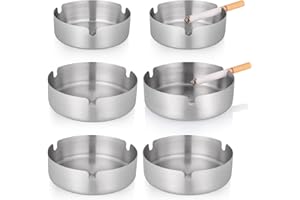 Huiguli 6 Piezas Cenicero de Acero Inoxidable, Ceniceros de Metal para Cigarrillos, Soporte Redondo Portátil de Metal para Interiores y Exteriores Hogar Oficina Patio, Mesa de Balcón, Plata