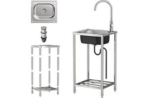 BNDDUP Evier Inox Exterieur Indépendant Évier utilitaire vertical avec support, Évier Inox Autoportant avec Robinet et Accessoires, pour Cuisine, Buanderie, Restaurant, Garage, Jardin (33 * 38 * 82cm)
