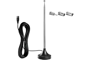 GREATZER Antena Dab FM Radio Interior Telescópico Digital para Sintonizadores de Alta Fidelidad 75 Ohm con Base Magnética Cable 3M con Conector de Enchufe Macho Tipo F 3 Adaptadores para Dab Radio FM Estéreo