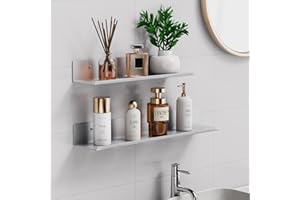 Amyzavls Mensole Bagno 2 pezzi Scaffale da bagno Senza trapano Cestino da doccia Autoadesivo Mensola Doccia Bagno Cestini da doccia in alluminio con Miniatura Base Cava Cerchio, Argento