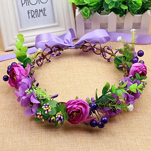 VKFashion Wedding Bridal Flower Crown Floral Garland Headband Music Festival Flower Headpiece Color Purple