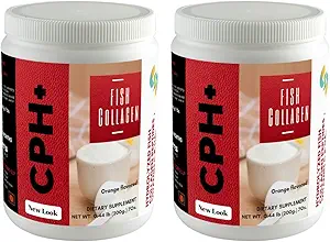 Sharrets CPH+, Fish Collagen Powder Supplement 2 x 200g, Orange Flavored - Joint Support Hair Skin Nails Supplement, Collagen with Vitamin C & Hyaluronic acid, Halal Certified - Non GMO Gluten Free