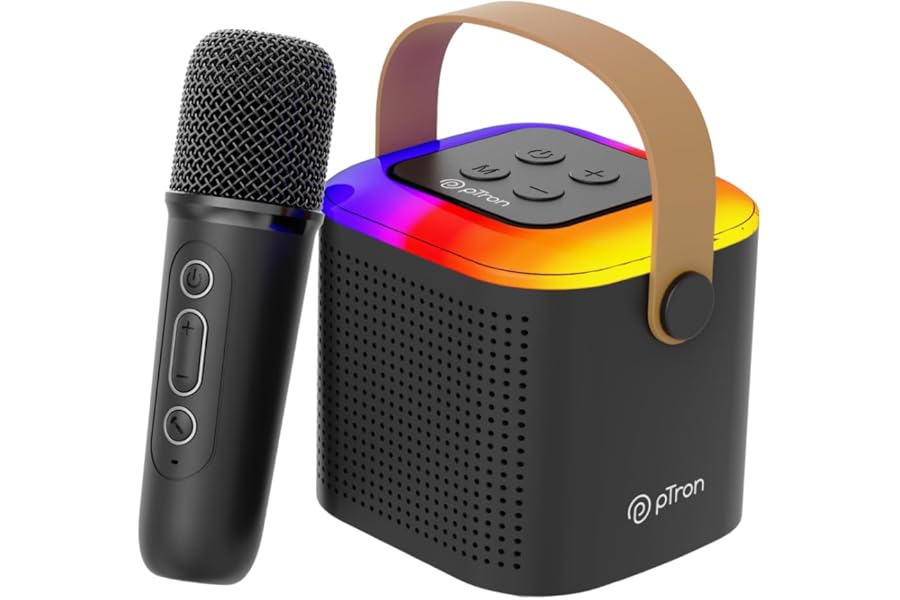 pTron Newly Launched Fusion Tunes 10W Mini Bluetooth Speaker with Wireless Karaoke Mic, 8Hrs Playtime, Vivid RGB Lights, Voic