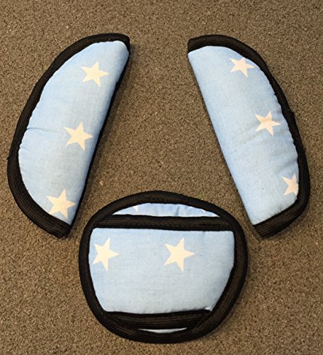Baby Dreams Universal 3-Piece Seat Belt Pad Set + Step Pad for Maxi Cosi/Römer, Stars light blue with white stars baby car seats GRUPPE0 New