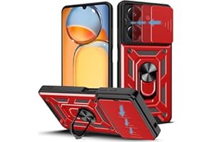 Loyhee Funda para Xiaomi Redmi 13C / Poco C65 4G (6.74"), Protección de la Cámara Carcasa con Cubierta de Cámara Deslizante y Soporte de Anill PC Dura y TPU Silicone Anti-Choque Case – Rojo