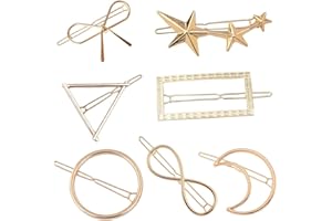 HZAOPZE 7 pcs Pinza para el pelo de metal, Pasador hueco redondo dorado horquilla minimalista Bobby Pin geometría Metal accesorios para el cabello para Gilrs y mujeres (círculo dorado)