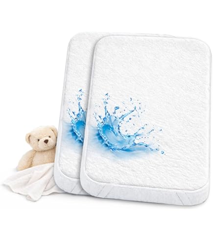 Ti TIN, Matrasbeschermer voor kinder-/babybed, 50 x 80 cm, zacht, ademend, waterdicht en antibacterieel, 100% katoen, voering van polyurethaan, badstof, kleur: wit, 2 stuks