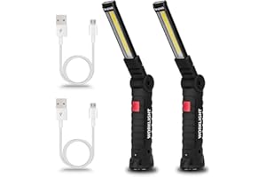 Gerbala Luci di Lavoro Ricaricabili, 2 Proiettori LED per Imballaggio con Base Magnetica e Gancio a Gancio, 360 Torce Ricaricabili a Rotazione per Case Meccaniche di Riparazione Auto, Garage