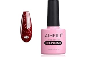 AIMEILI Christmas Red Glitter Gel Nail Polish Shimmer Soak Off UV LED - Heart Break Red (095) 10ml