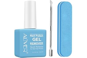 ALIVER Solvente per Smalto 15 ml- per unghie con strumento spingi cuticole, rimuove lo smalto gel in 2-4 minuti, senza bisogno di pellicola, ammollo o impacco, fai da te sicuro e veloce