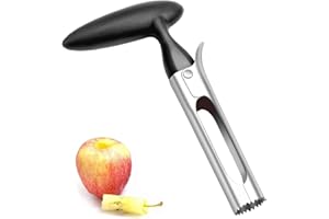 STOUCLA Estrattore di torsolo di mele, strumento di rimozione del torsolo di mela o pera in acciaio inossidabile per casa e cucina con manico ad angolo con lama seghettata affilata, 1 pezzo (nero)